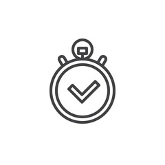 Stopwatch with check mark line icon, outline vector sign, linear style pictogram isolated on white. Time management symbol, logo illustration. Editable stroke