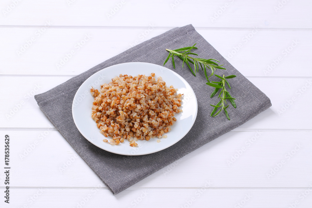 Poster plate of cooked buckwheat