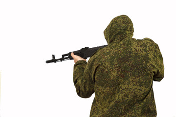 The man in a submachine gun in hands