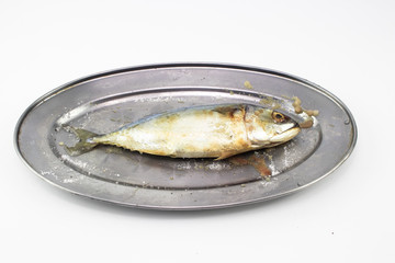 Fresh salted mackerel on the long aluminum dish
