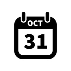 Simple black calendar icon with 31 october date isolated on white
