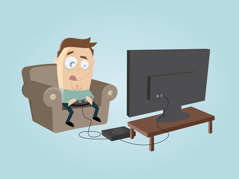 Clipart Of A Funny Man Playing Video Game