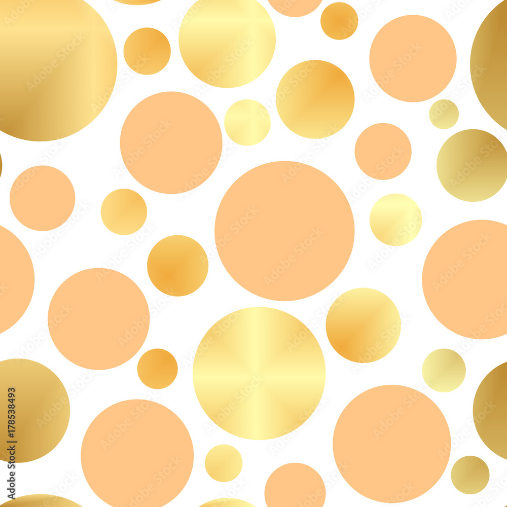 Poster polka dots seamless texture - simple vector background. abstract background with golden circles. sea