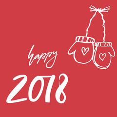 Happy 2018. Hand drawn lettering greeting card with calligraphy on christmas background. Vector illustration. Calligraphy for design cards, overlays, scrapbooks. Vector calligraphy sign