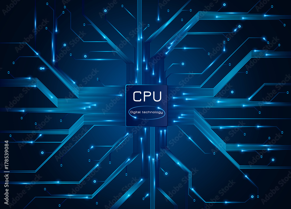 Poster Computer processor. CPU chip electronic circuit board with processor. Vector illustration