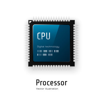 CPU. Microchip processor on white background. Vector illustration