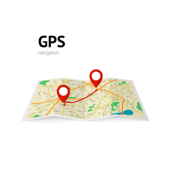 Fototapeta na wymiar gps navigation. the path on the map is indicated by a pin. vector illustration