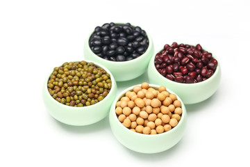 various beans isolated on white background