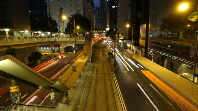 Time lapse video of Hong Kong Tram and cars in Hong Kong, China