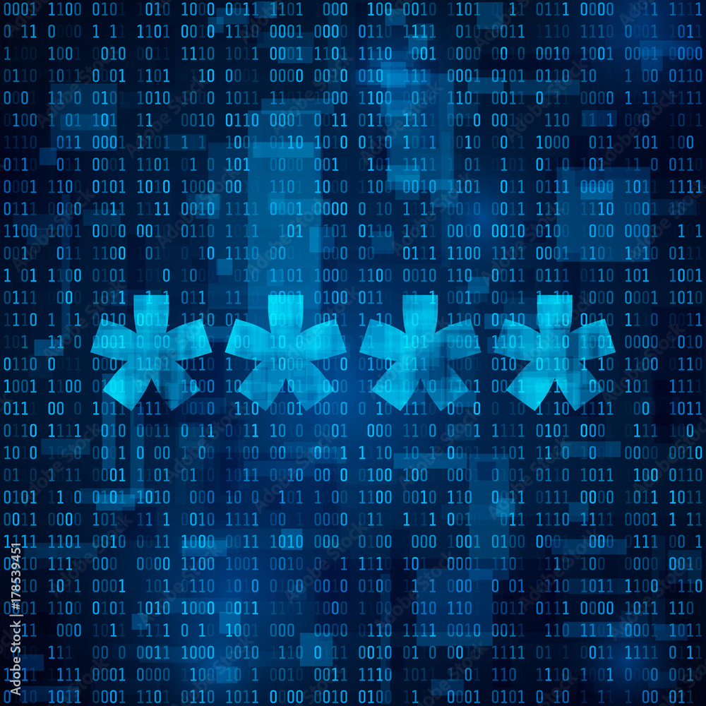 Poster authorization concept, password. vector background. binary code