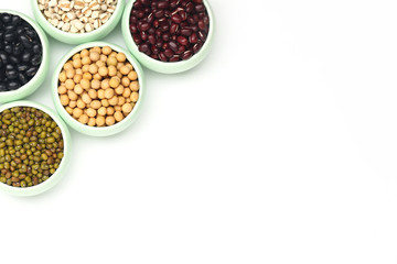 various beans isolated on white background