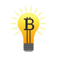 Colorful vector lightbulb with bitcoin, cryptocurrency business idea. Flat finance money symbol with internet currency sign in the orange bulb