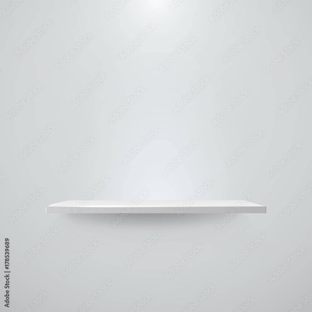 Poster shelf with light and shadow on empty white wall. vector illustration
