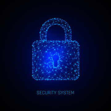 Secure digital space. Programming protection, padlock security system. Vector illustration