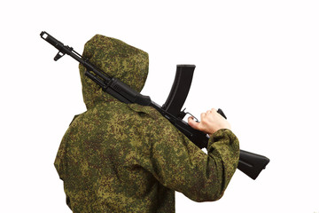 The man in a submachine gun in hands