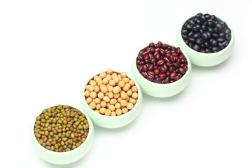various beans isolated on white background