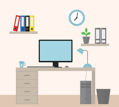 Vector illustration of an office with equipment as a job for a manager - flat