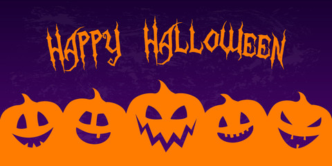 Scary banner for Halloween with funny pumpkin lanterns. Vector.