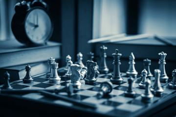 classic chess board game competition business concept with blur image background