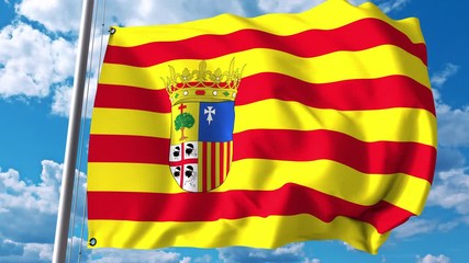 Waving flag of Aragon, an autonomous community in Spain