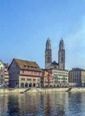 Fototapeta na wymiar Embankment of Limmat river, Zurich, Switzerland