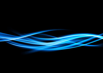 Mild blue smooth futuristic abstract soft lines over black layout
