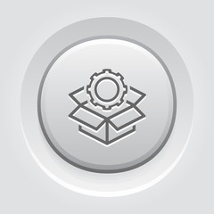 Engineering Solutions Icon. Gear and Cardbox. Product Symbol.