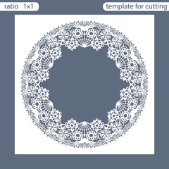 Laser cut wedding invitation card template.  Cut out the paper card with pattern of oak leaves.  Greeting card. Photo frame are laser cut from a plate. Vector.
