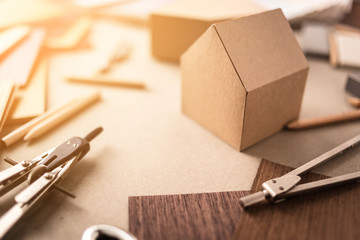 design concept with material sample with stone laminate veneer wooden pencil with free copy space for your creativity ideas text