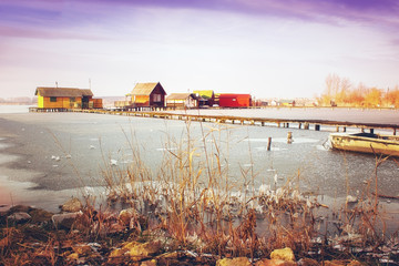 Bokod lake frozen in winter