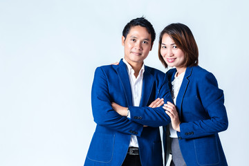 business man and woman portrait on white background