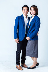 business man and woman portrait on white background