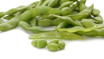 Green soybeans isolated on white background