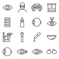 Vision icon set. Verification and correction of visual, thin line design. Collection of icons on the theme of ophthalmology. Line with editable stroke