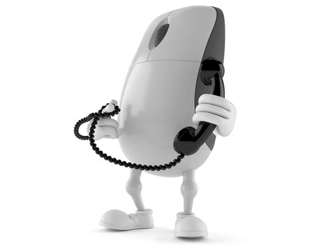 Computer mouse character holding a telephone handset