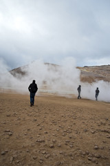 Hverar&ouml;nd, Iceland. Hot vapors in a typical Icelandic landscape, a wild nature of rocks and shrubs, rivers and lakes.