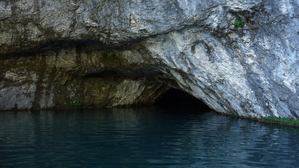 Cave inside mountain with river