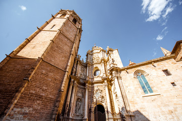 View on the cathedral of the assumption of Our Lady of Valencia in the old town of Valencia city, Spain