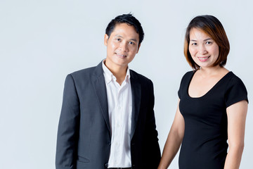 business man and woman portrait on white background