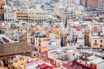 Fototapeta premium Top cityscape view on the old residential buildings in Valencia city during the sunny day in Spain