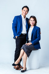 business man and woman portrait on white background