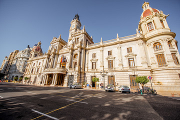 CIty hall building during the morning light in Valencia city in Spain