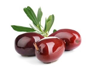 Ripe olives on white background