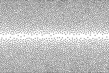 Random halftone. Pointillism style. Background with irregular, chaotic dots, points, circle. Abstract monochrome pattern. 