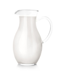 Jug of milk on white background