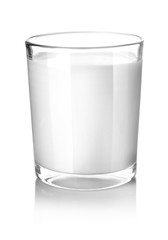 Glass of tasty milk on white background