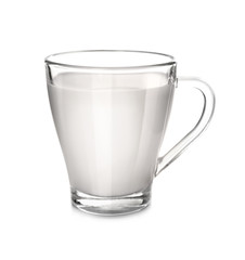 Cup of milk on white background