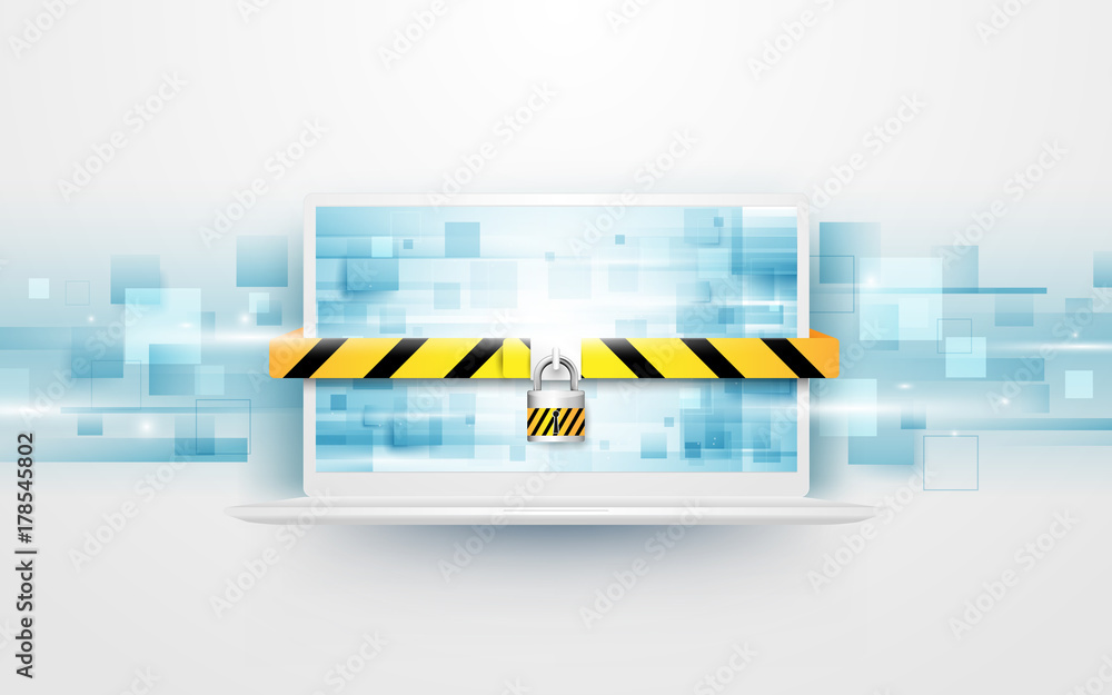 Aufkleber computer security, protect your laptop concept with abstract digital hi tech rectangles background