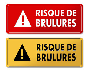 Risk of Burns warning panels in French translation