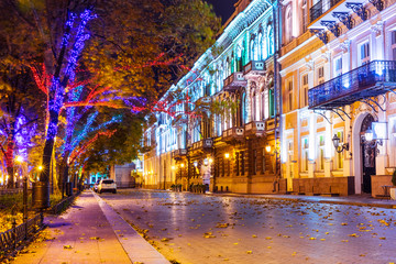 Night view of Odessa, Ukraine - obrazy, fototapety, plakaty